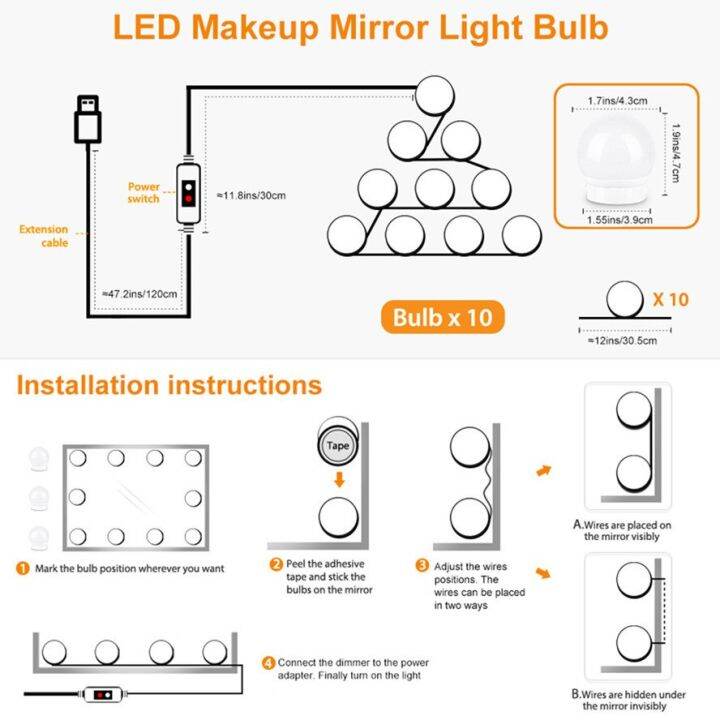 โคมไฟติดผนังหลอดไฟแอลอีดีแบบหรี่แสงได้-usb-แบบพกพา5v-กระจกสำหรับแต่งตัวแต่งหน้า-led-โคมไฟตั้งโต๊ะโคมไฟความงาม-h-กวาดไฟสีส้ม