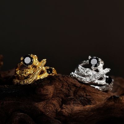 [COD] J1233 Korean version of niche design silver hollowed out branch winding texture ring female ins diamond index finger