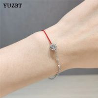 YUZBT S925 Silver Platinum 0.5 Carat Natural Diamond Moissanite Red Rope Bracelet for Girls Birthday Gift Charms and Charm Bracelet