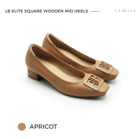 LA BELLA รุ่น LB ELITE  SQUARE WOODEN MID HEELS - APRICOT