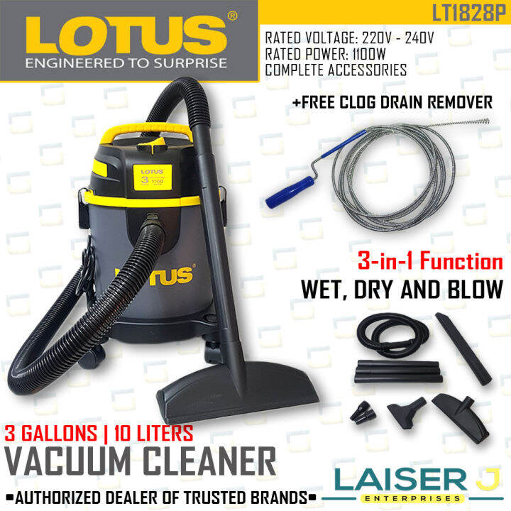 Lotus Vacuum Cleaner 3 Gal/10L LT1828P with Complete Accessories + FREE CLOG DRAIN REMOVER