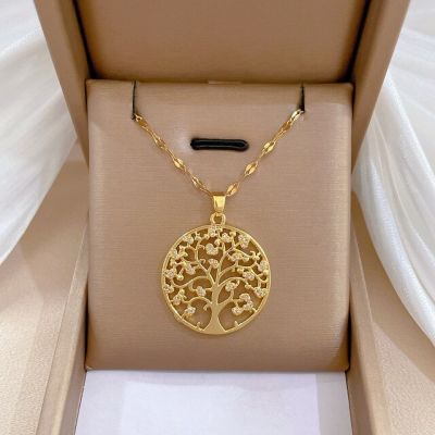 JDY6H Fashion Gold-plated Tree of Life Zircon Pendant Necklace for Women Charm Big Tree Stainless Steel Jewelry Lucky Accessories G
