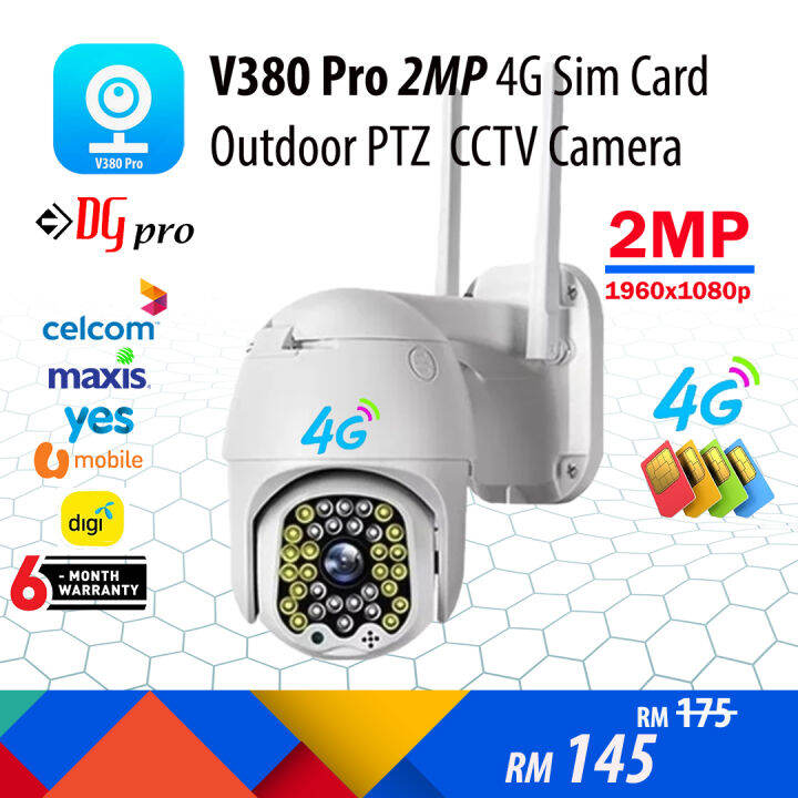 V380 PRO 4G Sim Card 2MP 1080p Weatherproof Outdoor PTZ Wireless Smart