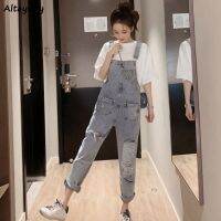 Jumpsuits Women Denim Hole Overalls Lovely Girls Students Pockets Straight Trendy Chic Ulzzang Elegant Fashion Casual Design New