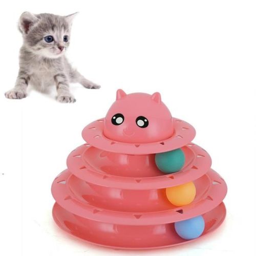 รางบอลพลาสติก-3-ชั้น-รูปตัวการ์ตูน-พร้อมลูกบอล-3-ลูกแมว-circular-turntable-cat-toy-ของเล่นแมวโต-ของเล่นแมวเด็ก-ขนาด-24-5x19-5-ซม