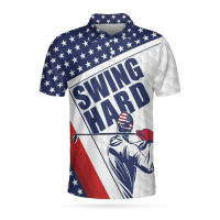 Swing Hard American Flag Golf Polo Shirt Gift For Golf Player61 All Over Print Men/ Women Polo Shirt XS-4XL