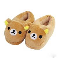 รองเท้าคู่รักลายการ์ตูน Rilakkuma สำหรับรองเท้าแตะใส่เดินในบ้านผู้หญิง/ผู้ชายชั้นในร่มรองเท้าแตะกันลื่นรองเท้าผ้าฝ้ายรักษาความอบอุ่นฤดูหนาว