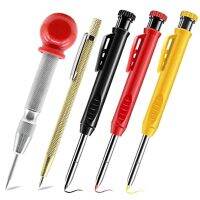 Woodworking Pencil Set with Center Punch and Carbide Marker Solid Deep Hole Marking Pencils for Architect Studio