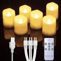 6ชิ้น USB ชาร์จไฟได้จับเวลาเทียนแบบไม่มีเปลวไฟพลาสติกเทียน LED ระยะไกลสำหรับคริสต์มาสงานแต่งงานวันเกิดการตกแต่งบ้านเทียนเชิงเทียน