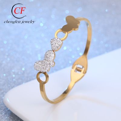 [COD] Korean Dongdaemun fashion style butterfly diamond stainless steel bracelet female love rhinestone titanium