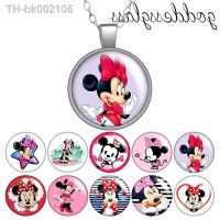 卐 Disney Cute Minnie Mouse Girls gift Round Glass glass cabochon silver plated/Crystal pendant necklace jewelry Gift