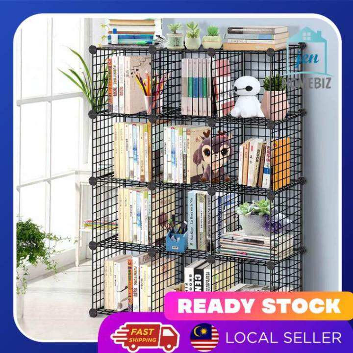 [Ready Stock] DIY Boltless Storage Rack Cube Grid Wire Wardrobe Shelves Bookshelf