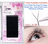Y Type Grafting Eyelashes Weaving Love Mesh 1st bloom Curve C D DD curl 0.07mm Natural soft Mink tiny YY shape Eyelash extension