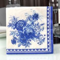 ℗▽ 100pcs/set Blue Gardenia Flowers Paper Napkins 33cmx33cm 2-Ply Cocktail Napkins Disposable Paper Towels for Tea Party Birthday