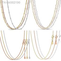 ▲▨ Original Rose Gold Anchor Joined Heart Beaded Chain Link Curb Sliding Necklace For Fashion 925 Sterling Silver Charm DIY Jewelry