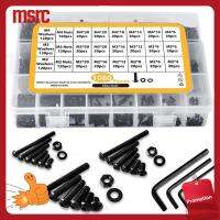 MSRC 1080Pcs M2 M3 M4 สกรูฝาครอบซ็อกเก็ตหัวปุ่ม สีดำสีดำ เหล็กคาร์บอนสตีล Bolts NUTS washers Assortment KIT พร้อมประแจหกเหลี่ยม สลักเกลียวคละแบบเมตริก อุตสาหกรรมเครื่องจักรพิเศษ