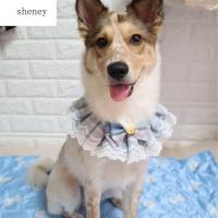 SHENEY ผ้าพันคอลูกไม้น่ารักสีชมพูริบบิ้นสายสก๊อตสัตว์เลี้ยงสินค้าแมวสร้อยคอสุนัขอุปกรณ์เสริมสำหรับแมวหูกระต่ายลายสัตว์เลี้ยงสำหรับสัตว์เลี้ยง