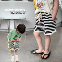 Childrens pants boys and girls 2023 Summer striped drawstring shorts baby Korean style Seoul cotton strips sports shorts fashion