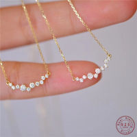 925 Sterling Silver Korean Version Simple Pavé Crystal Smile Pendant Clavicle Chain Necklace Women Charm Wedding Jewelry