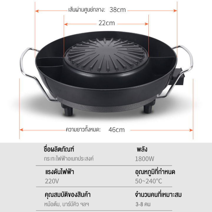 ชาบู-ปิ้งย่าง-2-การใช้งาน-เตาบาร์บีคิวไฟฟ้าอเนกประสงค์-หม้อสุกี้อเนกประสงค์-หม้อเดียว-2in1-กระทะย่างเกาหลีไร้ควัน-เครื่องทำบาร์บีคิว