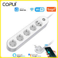 CoRui Tuya Wifi Smart Sockets ปลั๊กรางปลั๊กไฟ 4 เต้ารับของสหภาพยุโรป 3USB Port Timing Vioce APP รีโมทคอนโทรล Smart Home Google Alexa-Linqiaoe