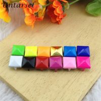 100pcs/lot Mix color Pyramid Rivet 9mm Colorful Square Garment Studs With Claw Leathercraft/Fabric DIY Accessory Shoes Bags Belt