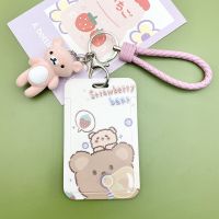 New Cute Cartoon Flocking Bear ID Credit Bank Card Holder Student Keychain Bus Card Case Identity Badge Cover Women Men Pendants Card Holders