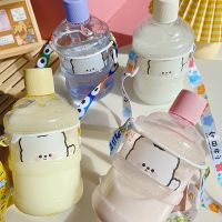 Water bottle cute creative bear cartoon large capacity mini portable sports plastic simple ins girl heart personality water cup