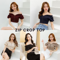 Basicnotbasics - Zip crop top เสื้อปาดไหล่ ซิปหน้า (พร้อมส่งทุกสี)