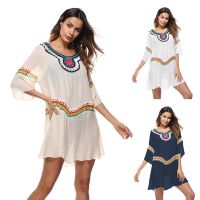 [COD] Cross-border European and foreign trade womens summer hand hook splicing dress sunscreen beach blouse A1908