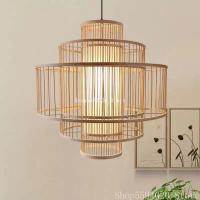 Art hand woven bamboo ceiling chandelier, home, garden, restaurant, study, bedroom ceiling lamp decoration lamps