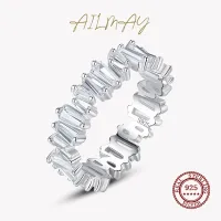 Ailmay Classic Cubic Zirconia แหวน925เงินสเตอร์ลิง CZ แหวนสำหรับสาวปาร์ตี้อุปกรณ์เสริมเครื่องประดับ