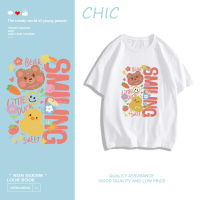 CHIC ผ้าฝ้ายแท้ เสื้อยืดแขนสั้นพิมพ์ลายการ์ตูนอะนิเมะ สไตล์สบาย ๆ T0456