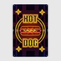 Hot Dog Neon Sign Glow Metal Sign Cinema Kitchen Wall Printing Wall Plaque Tin Sign Poster