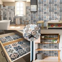 ❅┅ Self-adhesive Decorative Wallpaper Peel and Stick Floor Stickers Bathroom Kitchen Waterproof Removable Tile Stickers Wallpaper