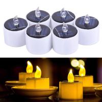 Solar Candles Light, 6pcslot Candles Tea light Flickering Flameless Candles Electronic Solar LED Nightlight Solar Candle Lamp