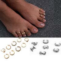 【CW】 4/7/9 Pieces/Set Beach Foot Rings for Adjustable Boho Toe Star Smiley Pattern Jewelry Set