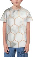 Gold Marble Honeycomb Geometric Hexagonal T- Shirt Short Novelty for Boys and Girl