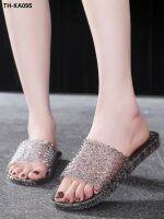 ❆ new Korean version of crystal slippers female breathable plastic flat non-slip deodorant word drag bath bathroom home