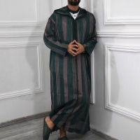 มุสลิมเสื้อคลุมผู้ชาย Jubba Thobe ซาอุดีอาระเบีย Kaftan ตะวันออกกลาง Abaya ซิป H Oodies อิสลามเสื้อผ้าสีเขียวลายชุด MY946