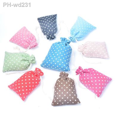 20pcs/lot Colorful Dots Cotton Linen Gift Bag 10x14cm Cosmetics Jewelry Packaging Bags Wedding Party Cute Drawstring Gifts Bags