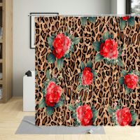 Brown Leopard Lips Flower Print Shower Curtain Wildlife Safari Skin Pattern Bathtub Curtains Fabric Art Poster Decor With Hooks