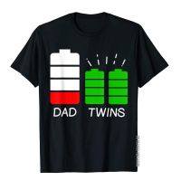 Funny Tired Dad Of Twins Low Battery T-Shirt Holiday T Shirts For Men Cotton Tops &amp; Tees Gift Prevailing