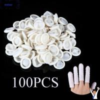 AMBOAE 100PCS เป็นธรรมชาติ เครื่องมือทำเล็บ ป้องกันปลายนิ้ว เตียงเด็ก ถุงมือป้องกัน ปลอกนิ้ว ถุงมือยาง