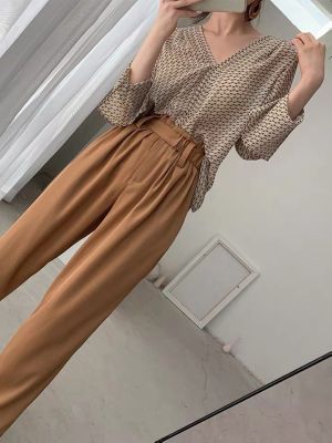 Korean Style Women Loose Chiffon V Neck Long Sleeve Blouse