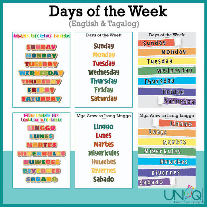 UNIQ Laminated Educational Wall Chart Days of the Week (English ...