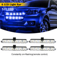 Leesa ไฟตะแกรงไฟแฟลชรถยนต์รถ4x6LED รถ DRL สีแดงสีน้ำเงินฉุกเฉินกระพริบสัญญาณเตือนพร้อมรีโมทคอนโทรลสำหรับรถพ่วงรถบรรทุก