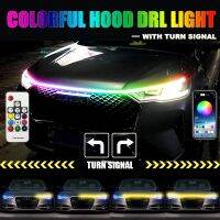 2022 Newest LED Car Hood Light Daytime Running Lights Auto Remote App RGB Flowing Turn Signal Guide Thin Strip Lamp Styling 12V