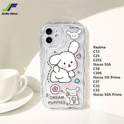 เคสโทรศัพท์มือถือขอบลอนการ์ตูนสุนัข JieFie สำหรับ C12 Realme/C25/C25S / Narzo 50A/C30S/Narzo 50i Prime / C31 / C33 / C35 / Narzo 50A น่ารักโปร่งใส TPU แบบนิ่ม