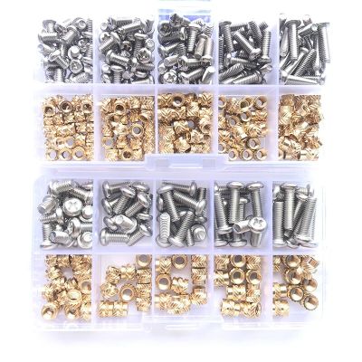 M1.4 M1.6 M2 M2.5 M3 M4 Brass Hot Melt Insert Nut and 304 Stainless Steel Screw Kit Thread Knurled Embedment Copper Nut For 3D Nails  Screws Fasteners